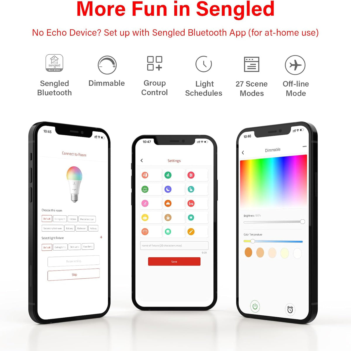 Sengled Smart Light Bulbs, Color Changing Alexa/Bluetooth Mesh, Dimmable LED Bulb A19 E26 Multicolor, High CRI, High Brightness, 8.7W 800LM,