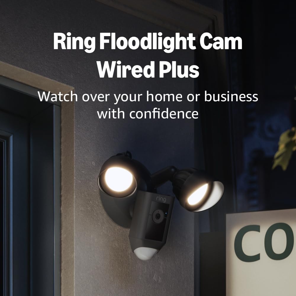 Ring Floodlight Cam Wired Plus — Outdoor home or business security with motion-activated 1080p HD video and floodlights, (2021 release)
