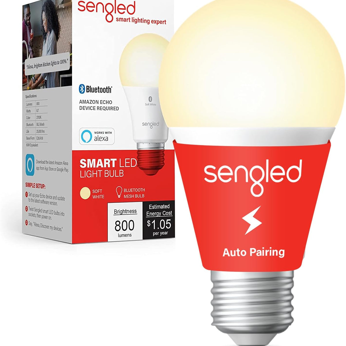 Sengled Smart Light Bulbs, Color Changing Alexa/Bluetooth Mesh, Dimmable LED Bulb A19 E26 Multicolor, High CRI, High Brightness, 8.7W 800LM,