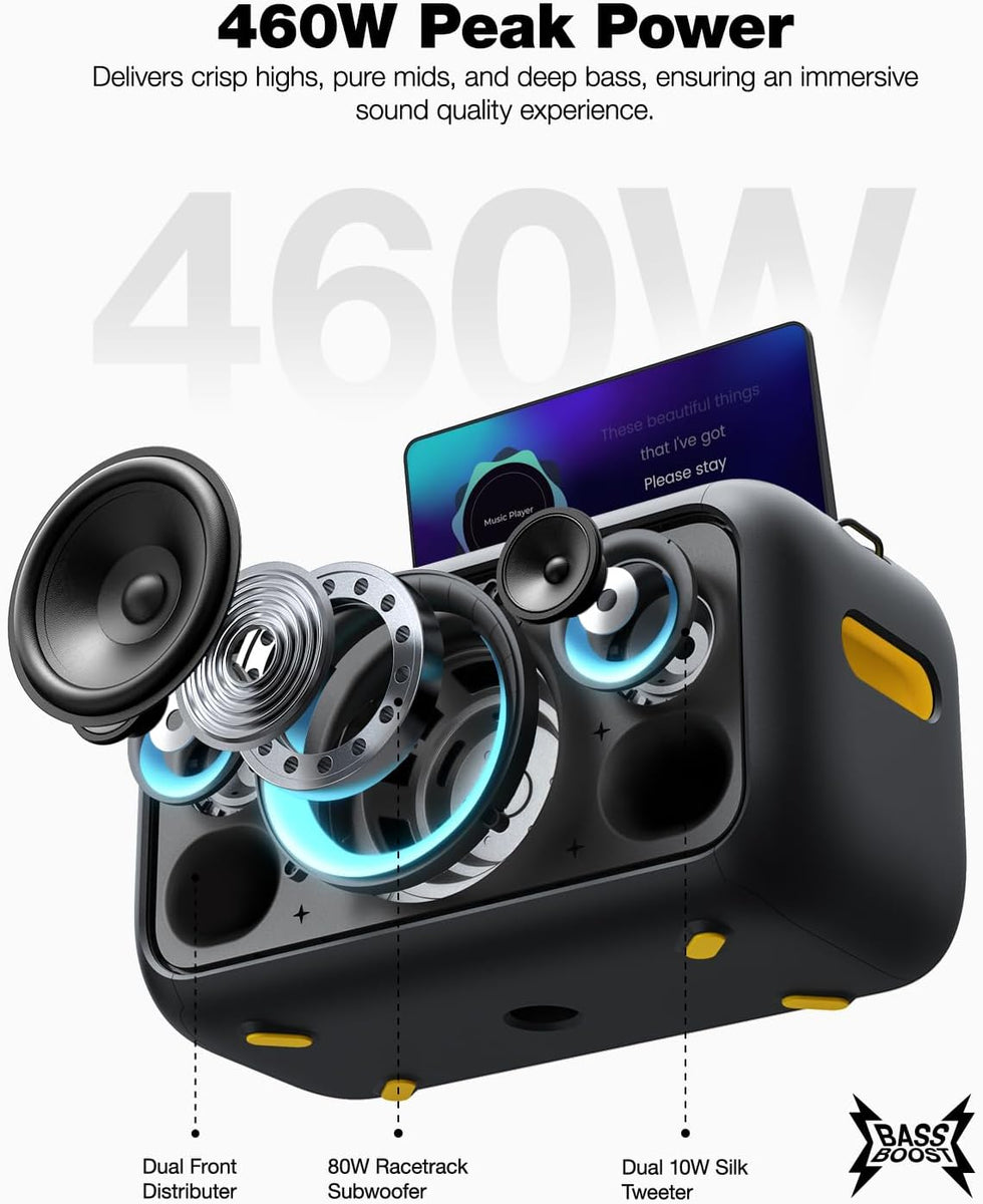 Ikarao Karaoke Machine for Adults, with Lyrics Display Built-in 13.3" Screen, Truly All in One Karaoke Machine with 2 Wireless Microphone (Hidden & Self Charging), 460W Bluetooth Speaker for Party, TV