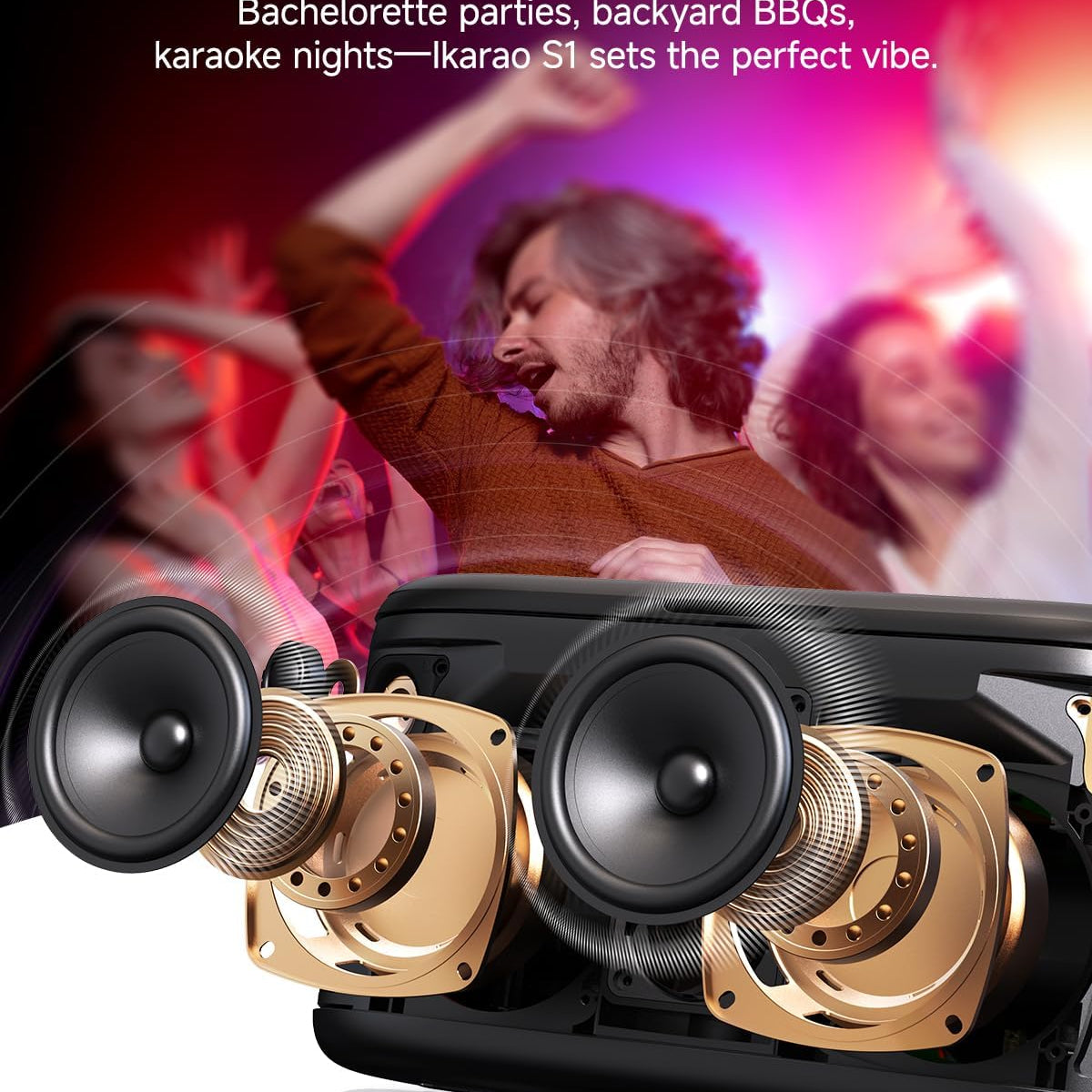 Ikarao Karaoke Machine for Adults, with Lyrics Display Built-in 13.3" Screen, Truly All in One Karaoke Machine with 2 Wireless Microphone (Hidden & Self Charging), 460W Bluetooth Speaker for Party, TV