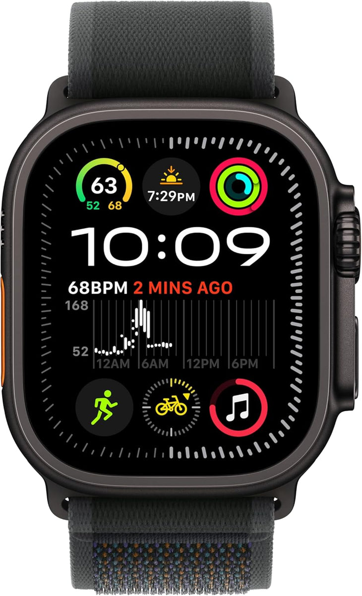 Apple Watch Ultra 2 [GPS + Cellular 49mm] Smartwatch with Rugged Titanium Case & Blue/Black Trail Loop M/L. Fitness Tracker, Precision GPS, Action Button, Extra-Long Battery Life