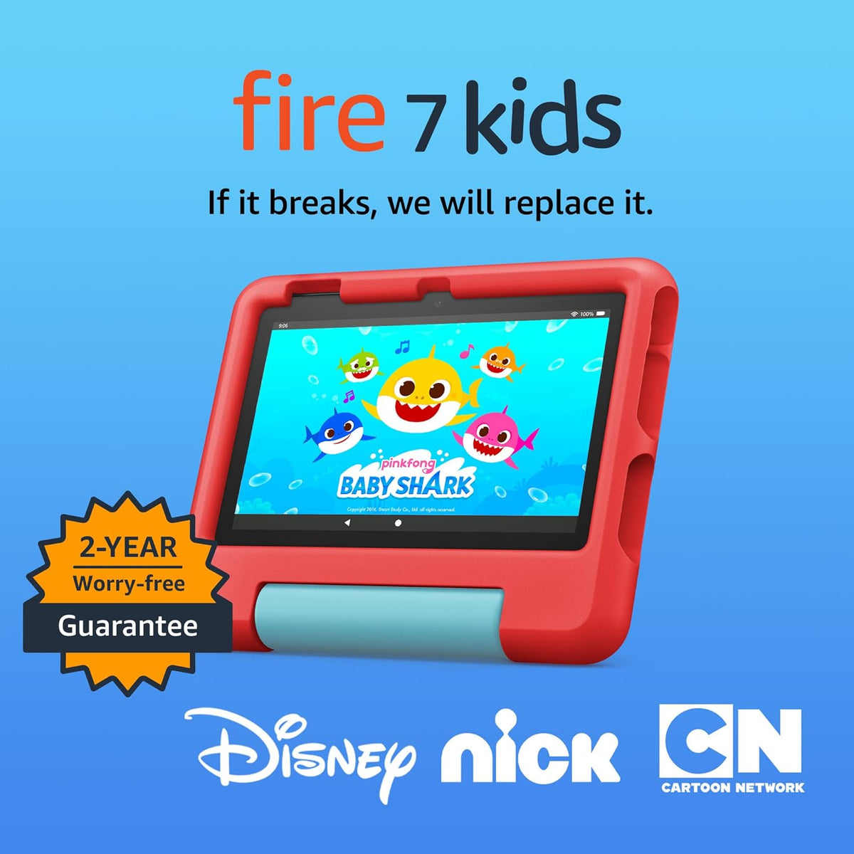 Amazon Fire 7 Kids tablet, ages 3-7. Top-selling 7" kids tablet on Amazon. Includes ad-free and exclusive content, easy parental controls, 10-hr battery, 16 GB