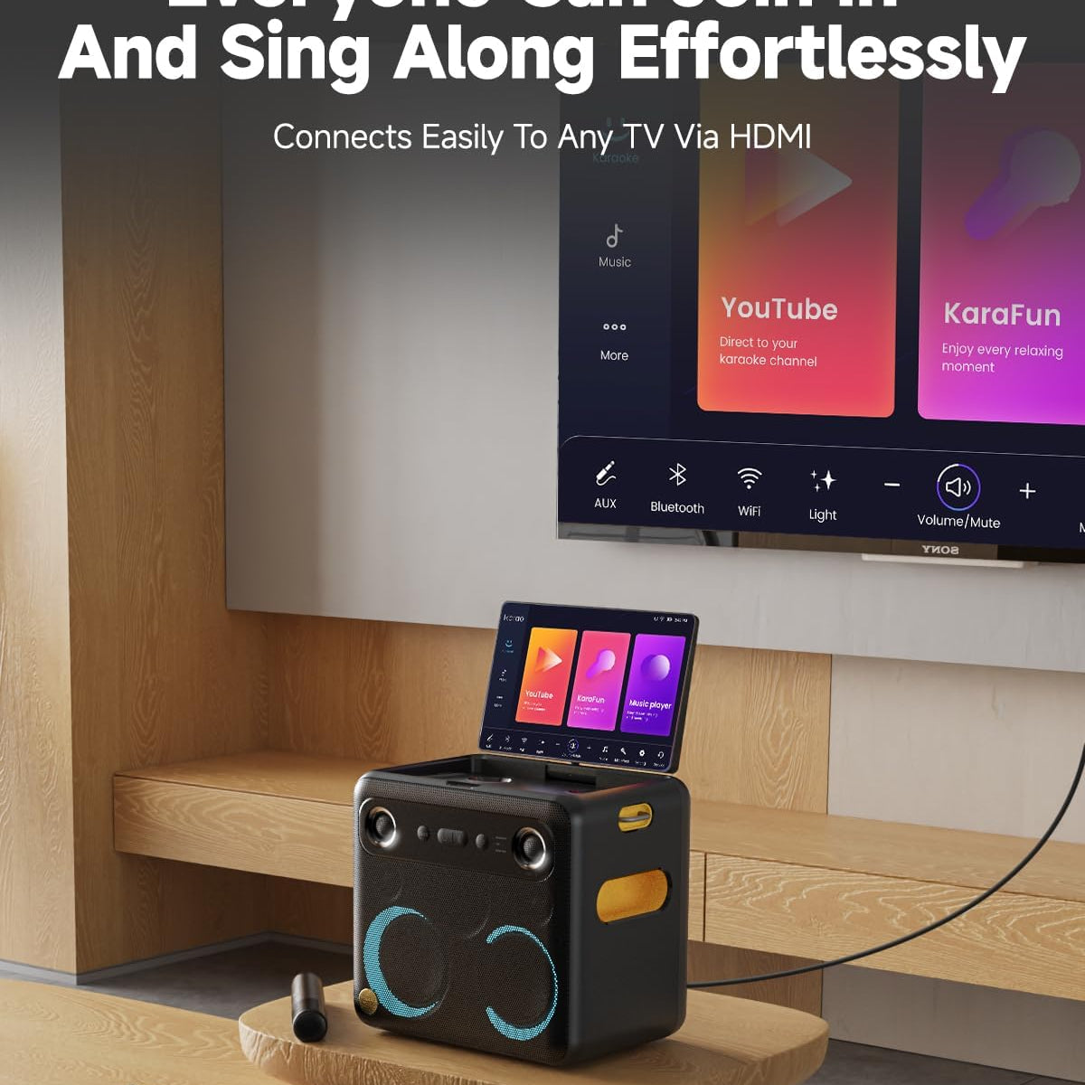 Ikarao Karaoke Machine for Adults, with Lyrics Display Built-in 13.3" Screen, Truly All in One Karaoke Machine with 2 Wireless Microphone (Hidden & Self Charging), 460W Bluetooth Speaker for Party, TV