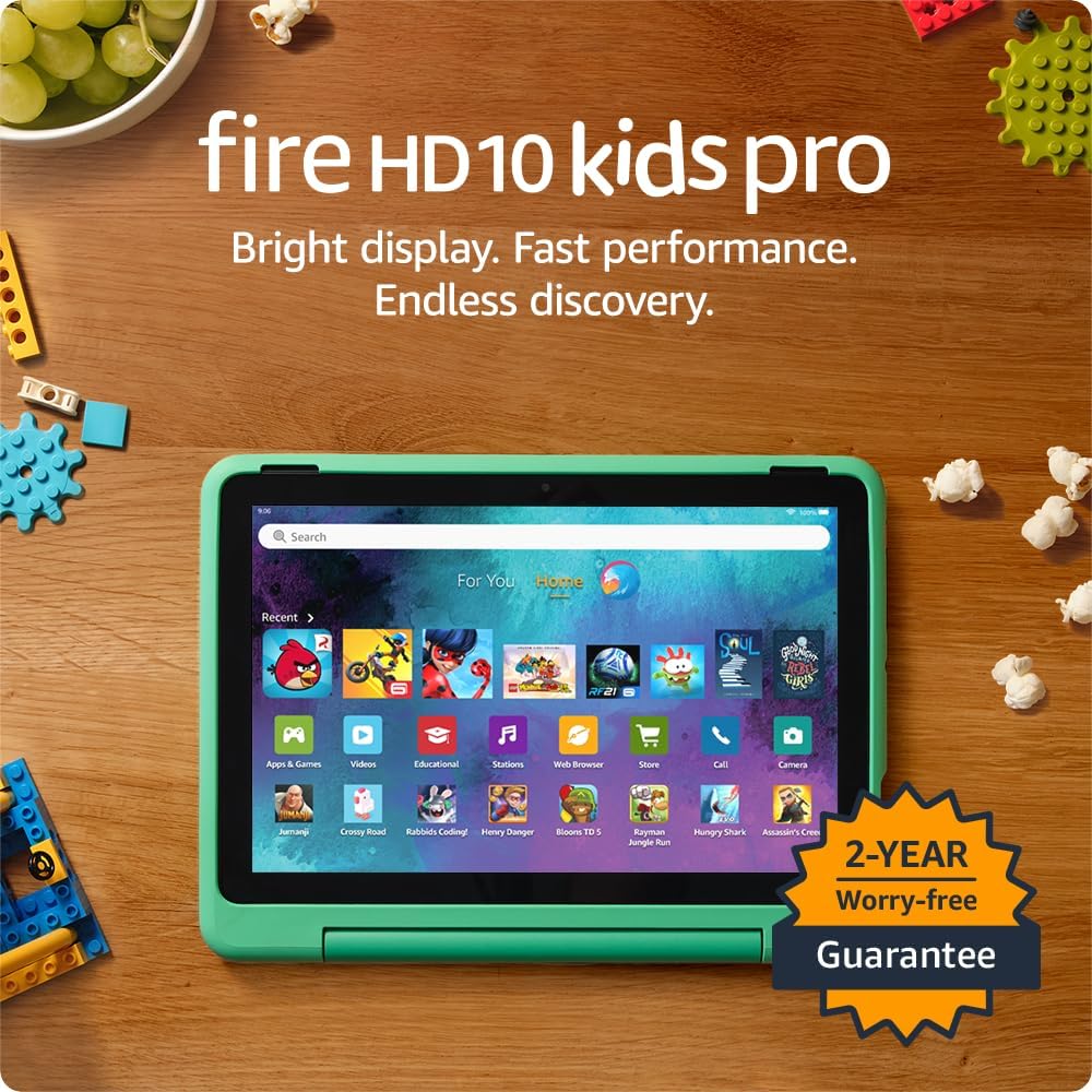 Amazon Fire HD 10 Kids Pro tablet (newest model) ages 6-12. Bright 10.1" HD screen, includes ad-free content, robust parental controls, 13-hr battery and slim case for older kids, 32 GB