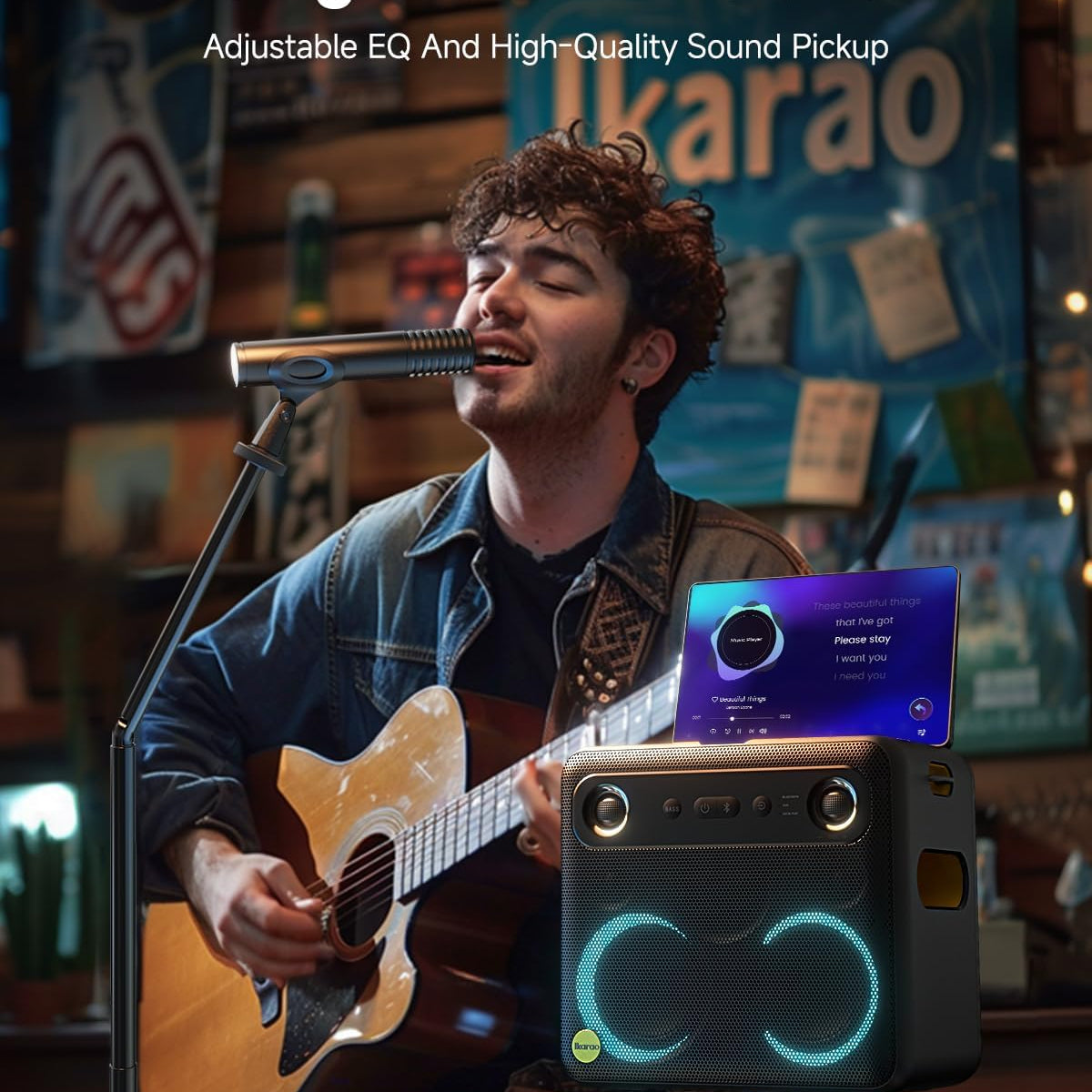 Ikarao Karaoke Machine for Adults, with Lyrics Display Built-in 13.3" Screen, Truly All in One Karaoke Machine with 2 Wireless Microphone (Hidden & Self Charging), 460W Bluetooth Speaker for Party, TV