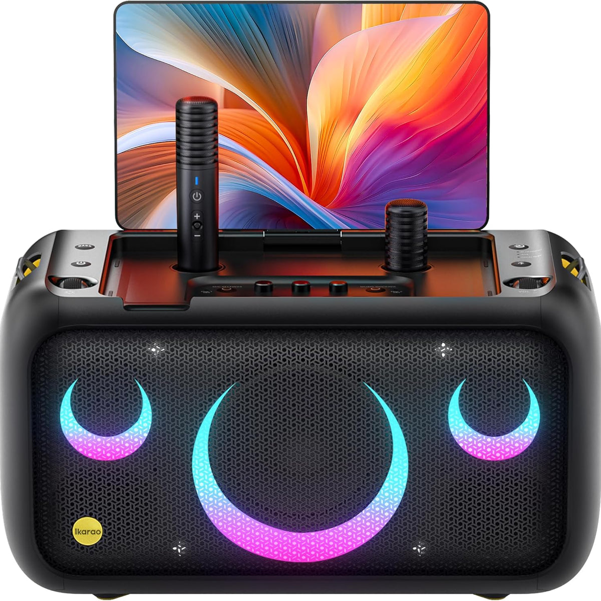 Ikarao Karaoke Machine for Adults, with Lyrics Display Built-in 13.3" Screen, Truly All in One Karaoke Machine with 2 Wireless Microphone (Hidden & Self Charging), 460W Bluetooth Speaker for Party, TV