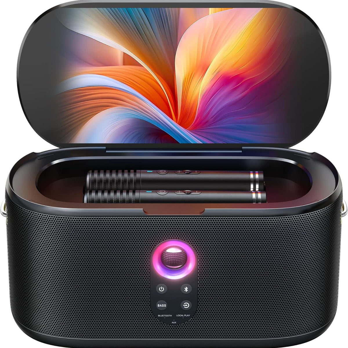 Ikarao Karaoke Machine for Adults, with Lyrics Display Built-in 13.3" Screen, Truly All in One Karaoke Machine with 2 Wireless Microphone (Hidden & Self Charging), 460W Bluetooth Speaker for Party, TV