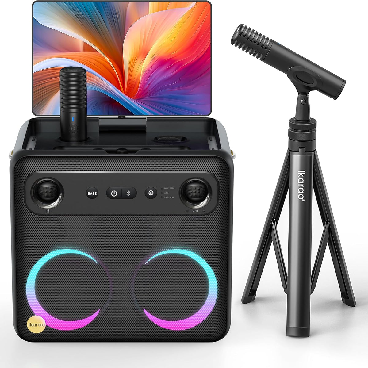Ikarao Karaoke Machine for Adults, with Lyrics Display Built-in 13.3" Screen, Truly All in One Karaoke Machine with 2 Wireless Microphone (Hidden & Self Charging), 460W Bluetooth Speaker for Party, TV