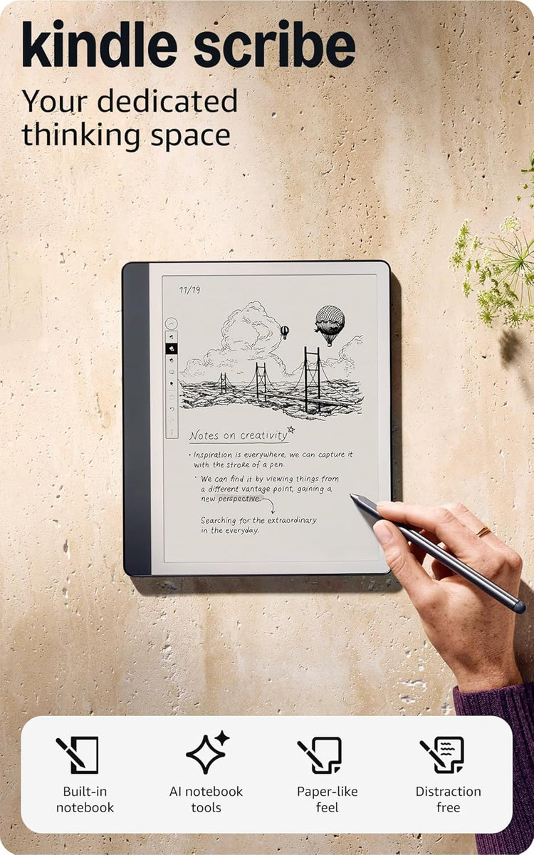 Amazon Kindle Scribe (64GB) - Your notes, documents and books, all in one place. With built-in AI notebook summarization. Includes Premium Pen