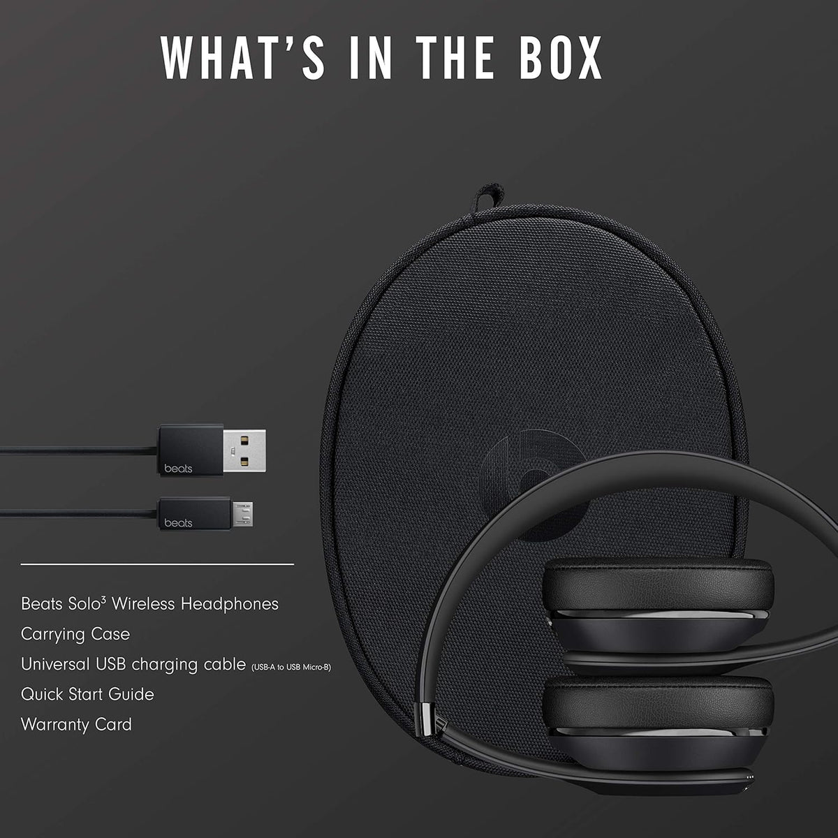 Apple Beats Solo³ Wireless On-Ear Headphones MATTE BLACK : Bluetooth, Foldable Design, Fast Charge, Built-In Microphone, Up to 40 Hrs Battery Life, Carrying Case